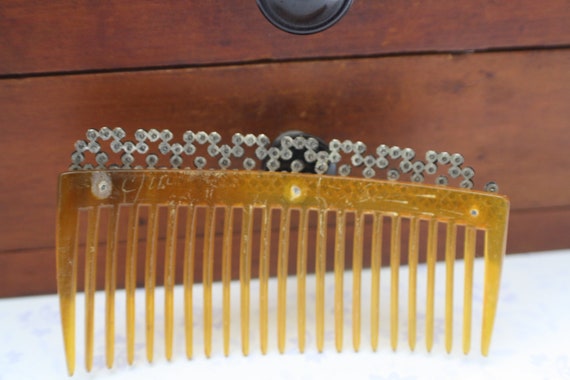 Cut Steel Horn Hair Comb - Gorgeous Large Antique… - image 2