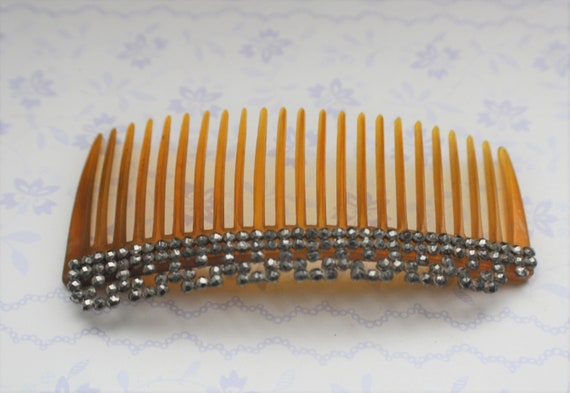 Cut Steel Horn Hair Comb - Gorgeous Large Antique… - image 5