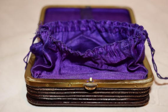 Victorian Travel Jewel Case - Gorgeous Leather and Purple Silk Concertina Lady's Casket Suitcase