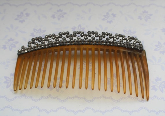 Cut Steel Horn Hair Comb - Gorgeous Large Antique… - image 7
