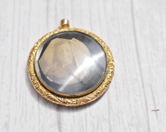 Broche Ancienne Victorienne En Métal Doré, émail Et Cheveux - Bijou Deuil, Avant 1920