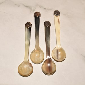 Antique Silver Horn Spoons - Stunning Set of Matching Victorian Salt Spoons 1897 John Charles Lowe
