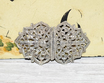 Hebilla de enfermera antigua: magnífica hebilla decorativa victoriana plateada de estilo Art Nouveau.