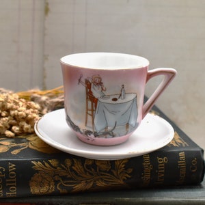 Victorian Nursery Ware - Gorgeous Comical Child with Dachshunds Stealing Dinner Cup and Saucer