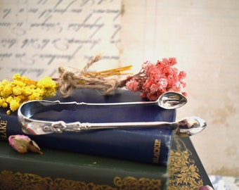 Victorian Silver Tongs  Wonderful Apostle Antique Decorative Floral Sugar Tongs