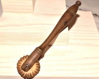Antique Pastry Hand Wheel/Cutter/Jigger/Crimper - Beautiful Antique Wood and Bovine Bone Carved Hand Made