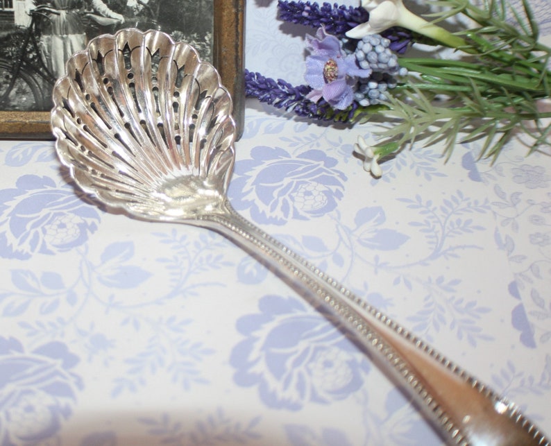 Gorgeous English Silver Plate Decorative Victorian Sugar Sifter Spoon