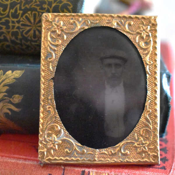 Victorian Rare Gem Tintype - Beautiful Antique Gilt Framed Photo of Gentleman 1860s