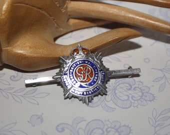 Silver Brooch - Original Enamel RASC Association Sterling Badge GR Royal Army Service Corp, George VI