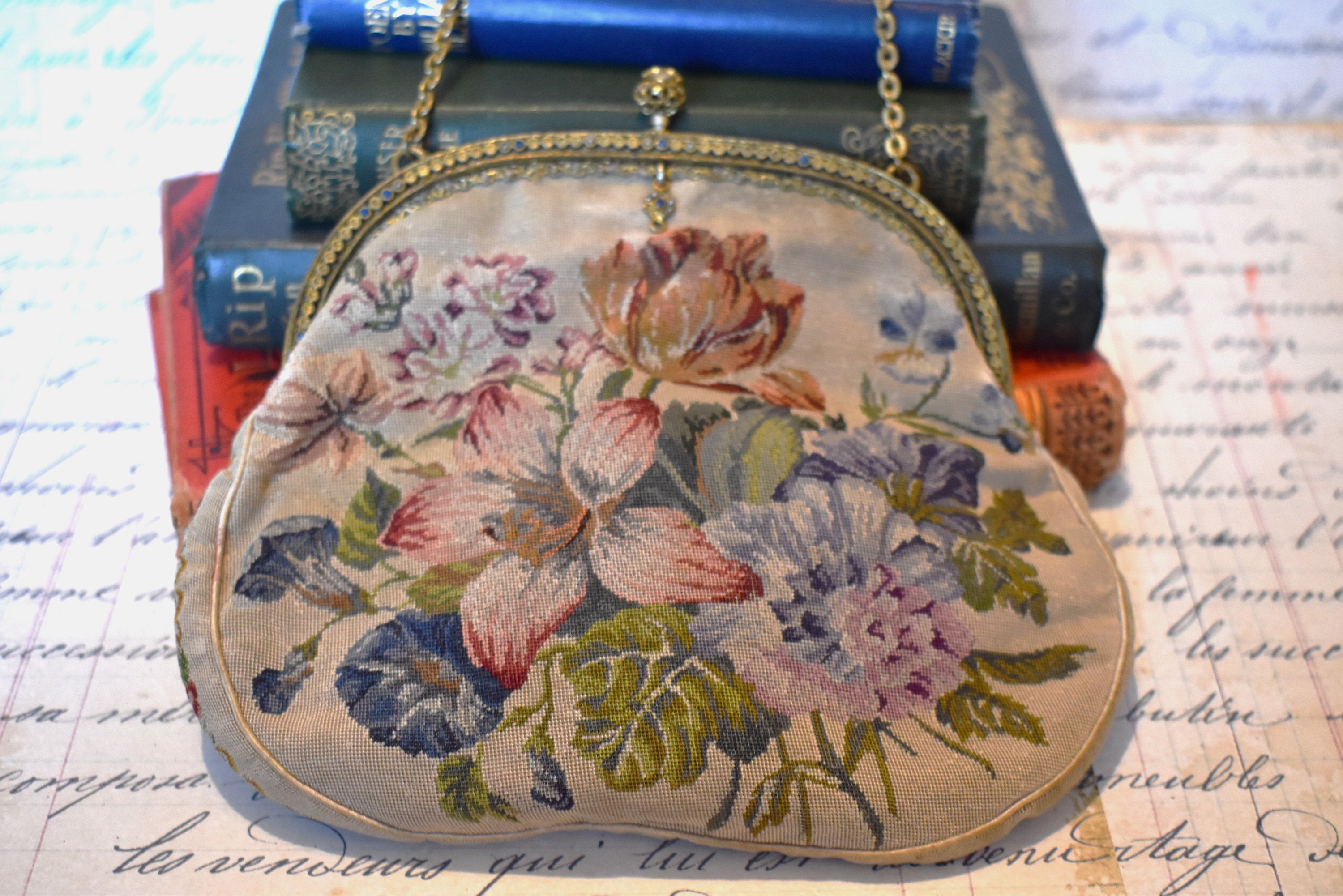 30s Petit Point Purse with Ornate Enamel Frame – THE WAY WE WORE