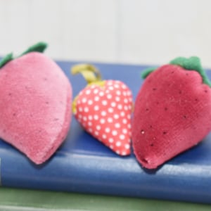 Antique Strawberry Pin Cushions - Gorgeous Hand Crafted Trio of Fruit Notions with Emery