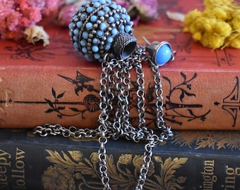 Scent Bottle Necklace - Beautiful Turquoise Coloured Decorative Pendant with 28 Inch Long Chain