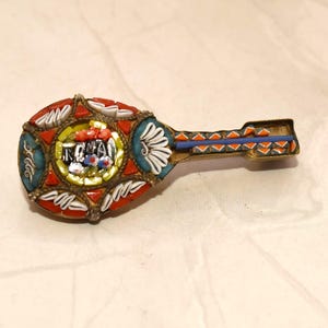 Micro Mosaic Lute Brooch - Gorgeous Antique Victorian Floral Brooch Rome Souvenir Italian - Grand Tour