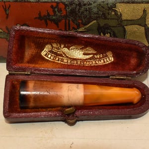 Meerschaum Amber Cheroot Holder in Stunning Red Velvet Original Case - Gorgeous Antique Victorian Viennese