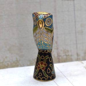 Cloisonne Owl Decorative Thimble- Gorgeous Vintage Tall Rare Thimble