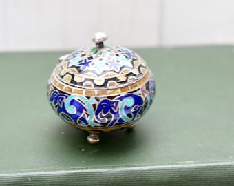 Chinese Silver Enamel Trinket Box: Elephant Cloisonne Pot