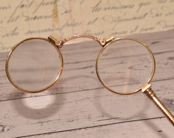 14 ct Rolled Gold Victorian Lorgnette - Beautiful Antique Spring Loaded Eye Glasses