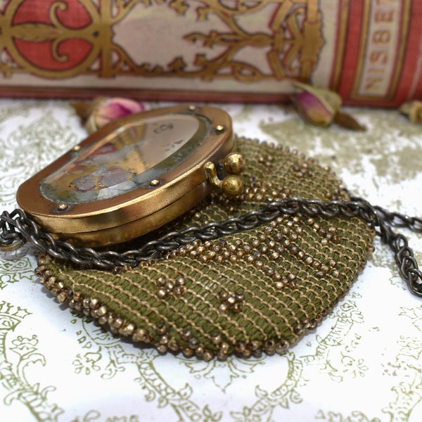 Tam O'Shanter Purse with Mirror - Stunning Antique Victorian Cut Steel Bead Decorative Lady's Purse/Evening Bag