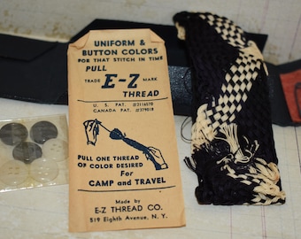 WW2 Navy Sewing Kit -  Wonderful Antique Trifold Case with Sealed Buttons and Unused Threads and Instructions From Seagram Distillers NY