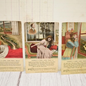 WW1 Romantische Postkarten - Wunderschönes Trio Passend Es ist eine lange, lange Spur Gedichte und Sentimental Familie