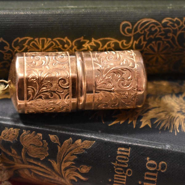 Brass Necessaire Etui - Wonderful Victorian Art Nouveau Etched Thimble Case for a Chatelaine