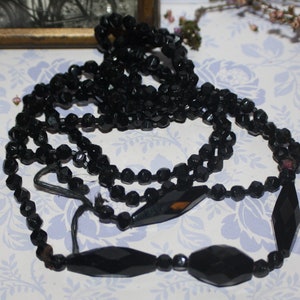 Victorian French Jet Bead Necklace: Antique Black Glass, 46 Inch