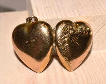 9 Ct Gold Victorian Heart Locket - Beautiful Antique Sweetheart Art Nouveau Etched Gold Front and Back