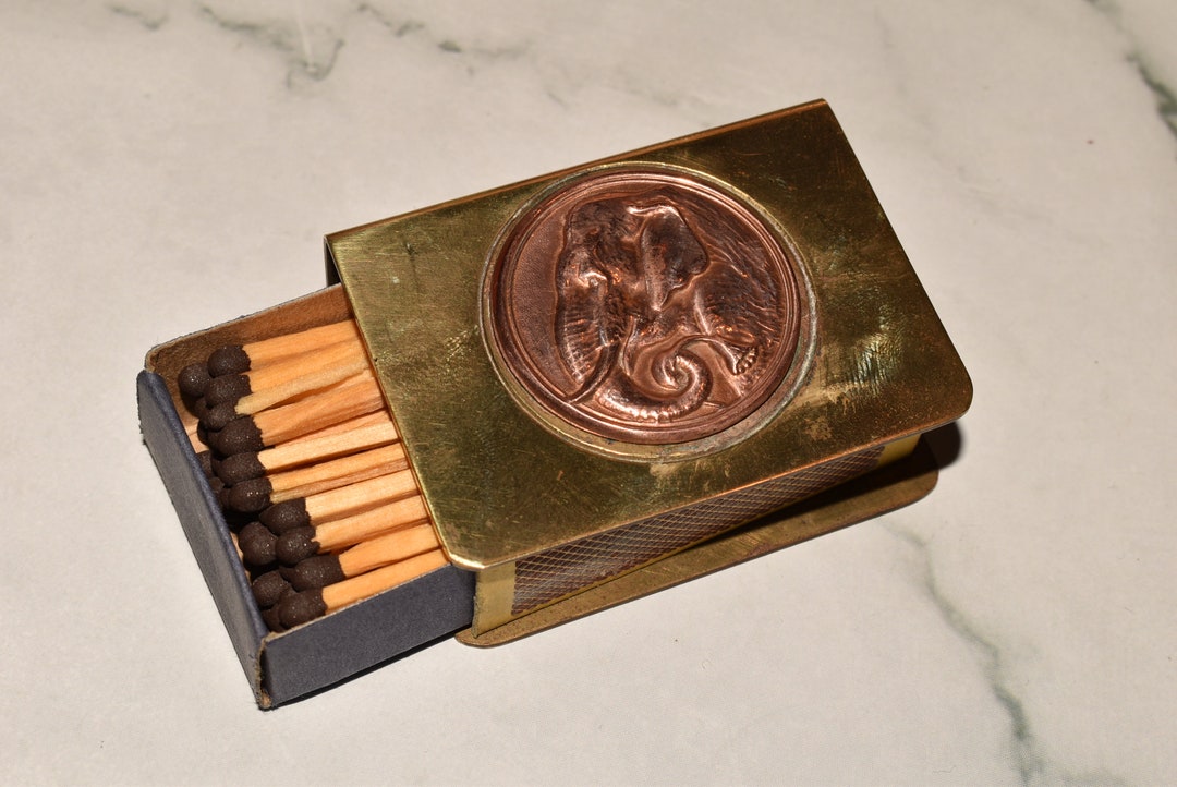 Antique Match Case Gorgeous Brass Kipling Quote and Elephant