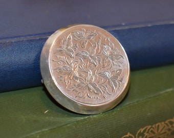 Broche de plata victoriano - Precioso broche grabado de época estética con diseño de hojas