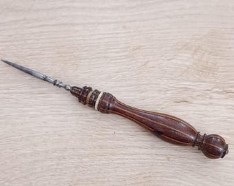 Antique Sewing Awl/Stiletto - Gorgeous Victorian Treen Cased Handled Tool for Sewing/Leather etc.