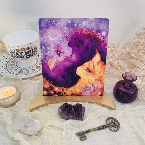 Grande Gold Moon Oracle-kaartstandaard – metaal, hout, halve maan, altaar, tarot, houder