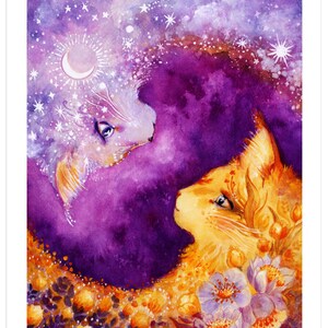 Cat Art Print, As Above So Below, Archival, Signed, Cats, Galaxy, Stars, Cosmos, Flowers, Earth, Magical, Witch, Magic, Moon, Wiccan, Giclee