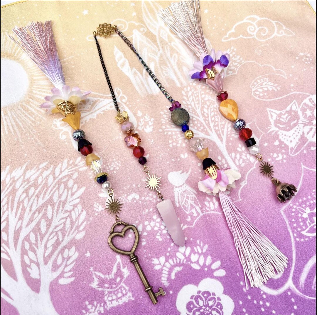 Mini Ritual Tool Set: Rose Quartz Pendulum, Bell, Magical Key, Altar ...