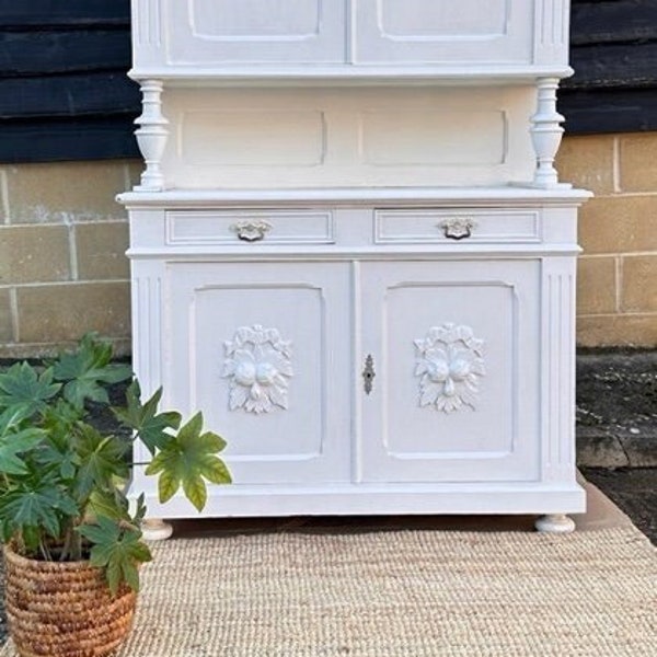 Large Vintage Pine Dresser, Hand Painted Cream, Free Standing Larder, Linen Press, House Keeper Cupboard,Farmhouse, English Country Decor