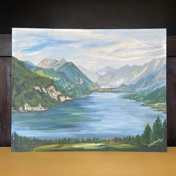 Vintage Landscape Oil Painting On Board, Loch, Fjord Scene, Signed, Countryside, Original Artwork, Gallery, Hanging Wall Art, Home Decor