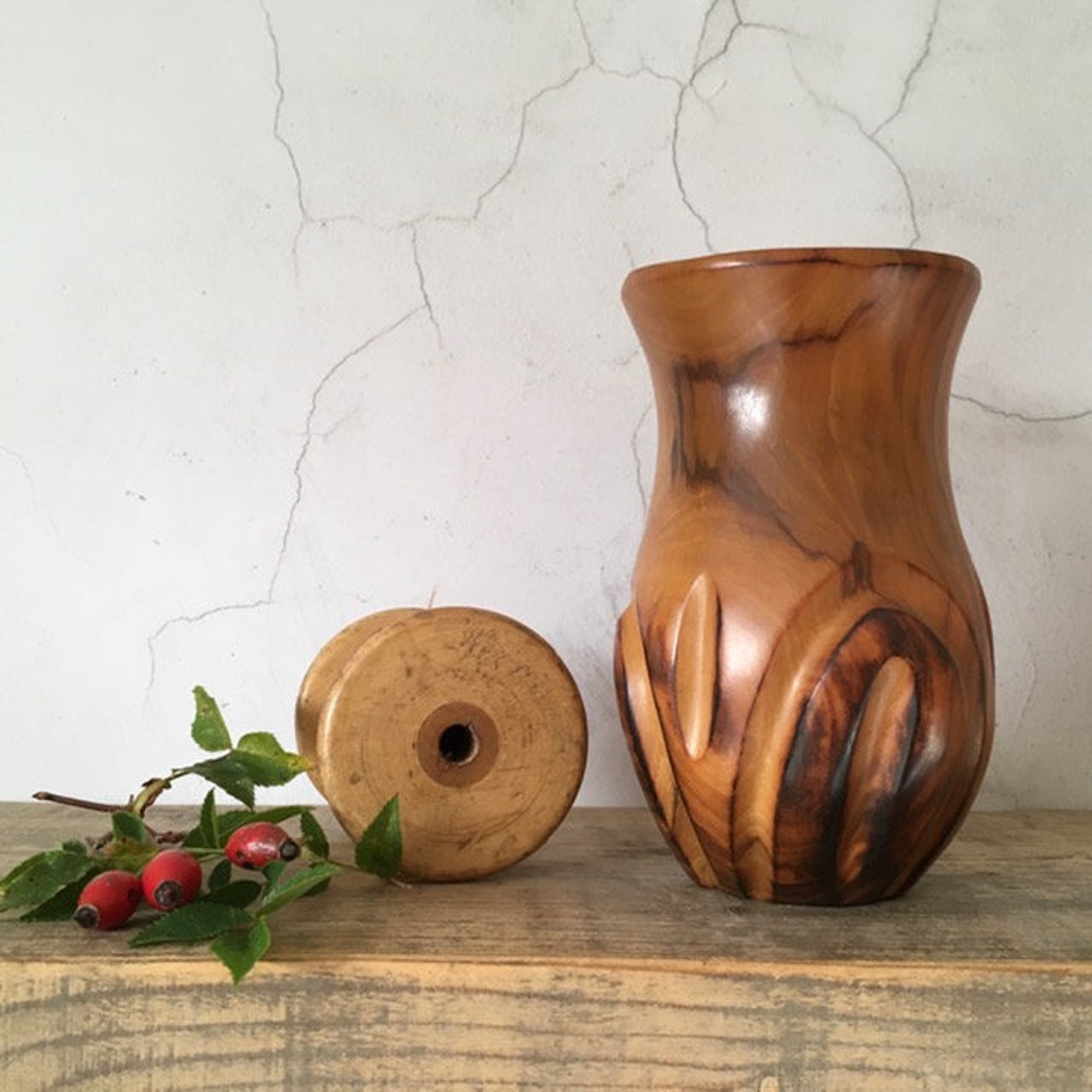 Vintage Wooden Vase Dried Flowers Vase Wood Turned Etsy