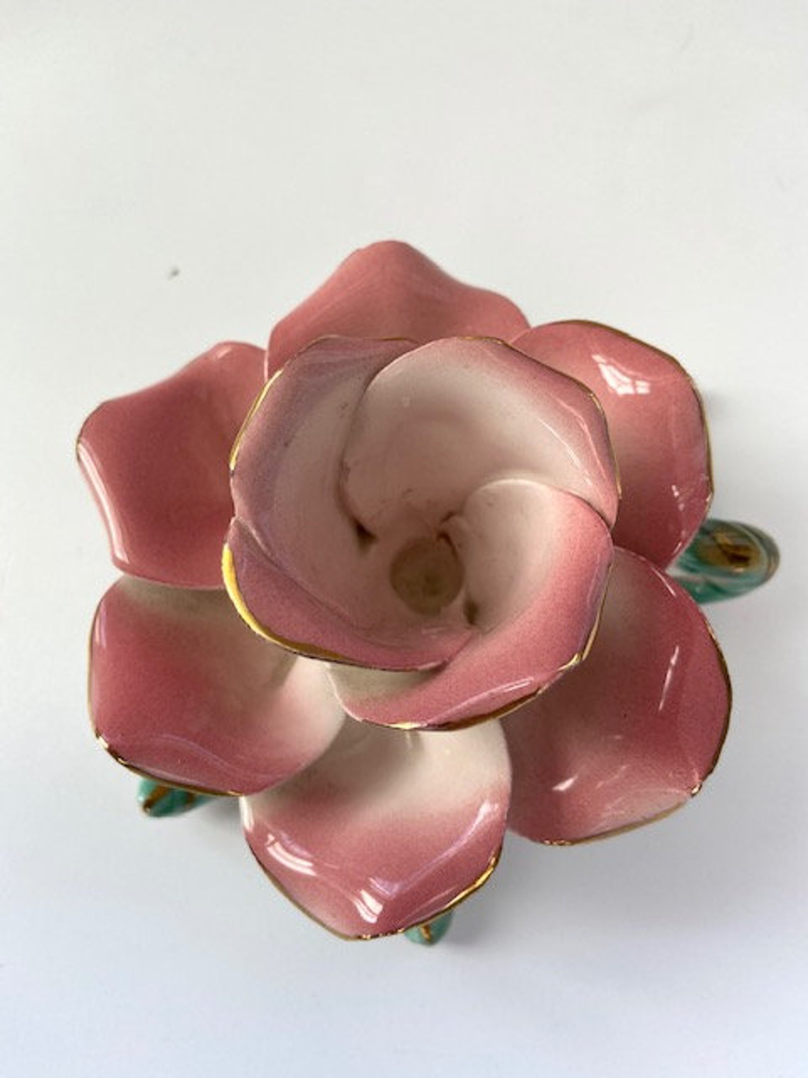 Vintage Ceramic. Porcelain Pink Flower Rose Candle Holder Etsy