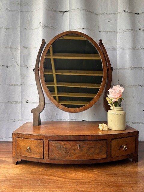 Antique Mahogany Dressing Table Mirror Toilet Mirror Vintage Wooden Oval Table Top Tilt Mirror on Stand With Drawer Country Home Decor Etsy