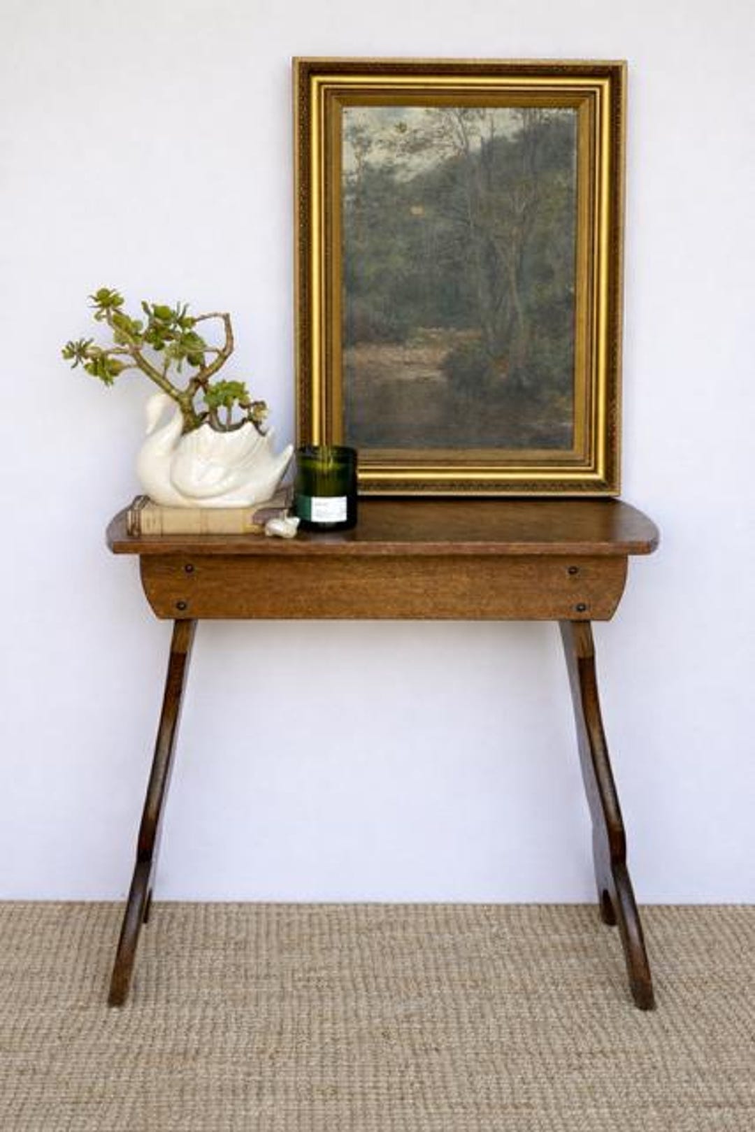 Antique Oak Stool | Rustic Wooden Side Table | Vintage Occasional Table ...