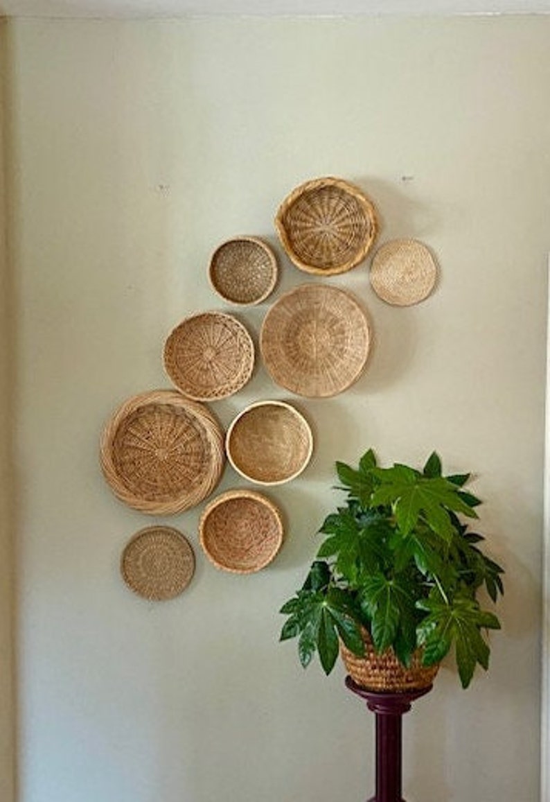 Vintage Wicker Wall Basket Decor Wall Art Basket Set Etsy UK