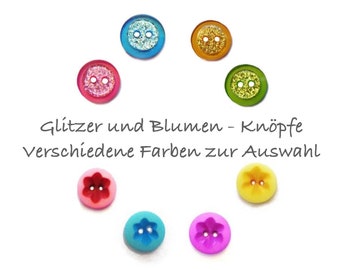 Glitzer & Blumenknöpfe zur Auswahl, Kinderknöpfe, Kinder, Baby, Glitter, Regenbogen, Einhorn, rosa, blau, grün, gold, Blume, selbermacher