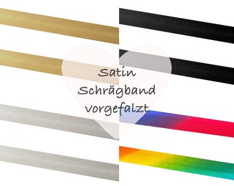 1 m Satin Oblique Ribbon - Rainbow, Silver, Gold, Black Glossy Oblique Tape, Ribbon, Sewing, Children, DIY, Band, Bias, Bias Binding Tape