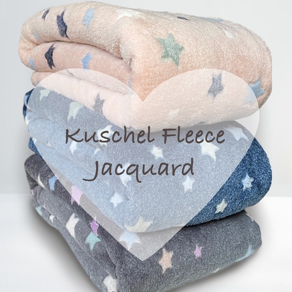 Kuschelfleece mit  Sternen, Jacquard / Fleece, Fuschelstoff, kuschelig, Kinderstoff, Sterne, für Kinder und Babys, blau, rosa, grau/ab 50cm