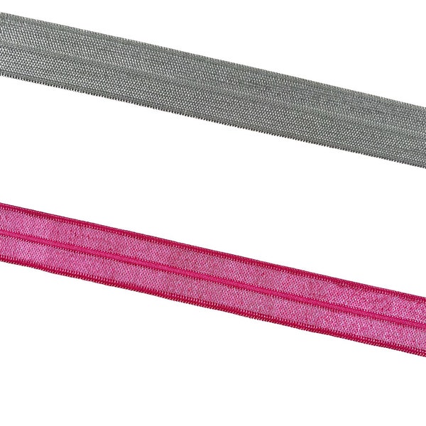 1 m elastisches Falzgummi -  Einfassband- 16 mm/grau/pink/Gummiband