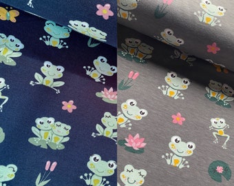 Jersey with cute frogs - navy, blue, dark blue, summer fabrics, for children, DIY, children's clothing, boys, girls, jersey fabrics, from 50 cm