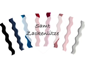 1 m / Samt Zackenlitze, Samtborte, Zick-Zack-Borte/ 8 Farben/ rosa/ blau/ gelb / Halloween, Weihnachten, Fasching, Kostüm Dekoration