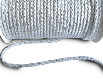 1 m - cotton cord with Lurex - white/silver glitter, glittery