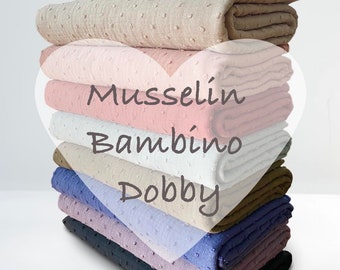 Musselin Bambino Dobby / 100% Baumwolle / Cotton, Baumwolle Uni, Meterware, schwarz, weiß, bunt, rosa, blau/ ab 50cm