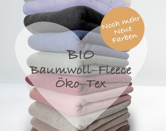 100% organic cotton fleece Oeko-Tex, cotton fleece, cotton, cuddly fleece, fleece mint, pink, blue, gray, cream, burgundy, green/from 50 cm