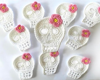 1x skull crocheted, handmade, application, coco, skulls, skeleton, children, girls, sweet, Mexico, Dia de los muertos, Halloween